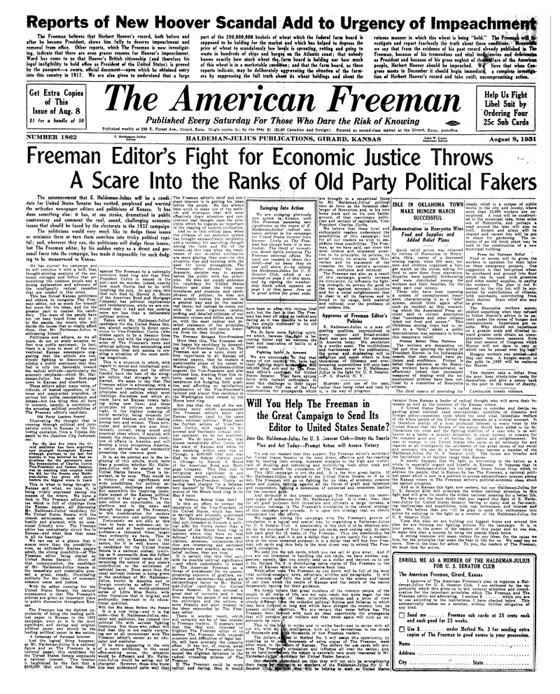(image for) The American Freeman, Number 1862, August 8, 1931